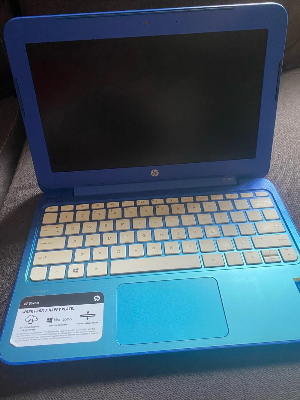 HP Blue Laptop Lid with White Logo